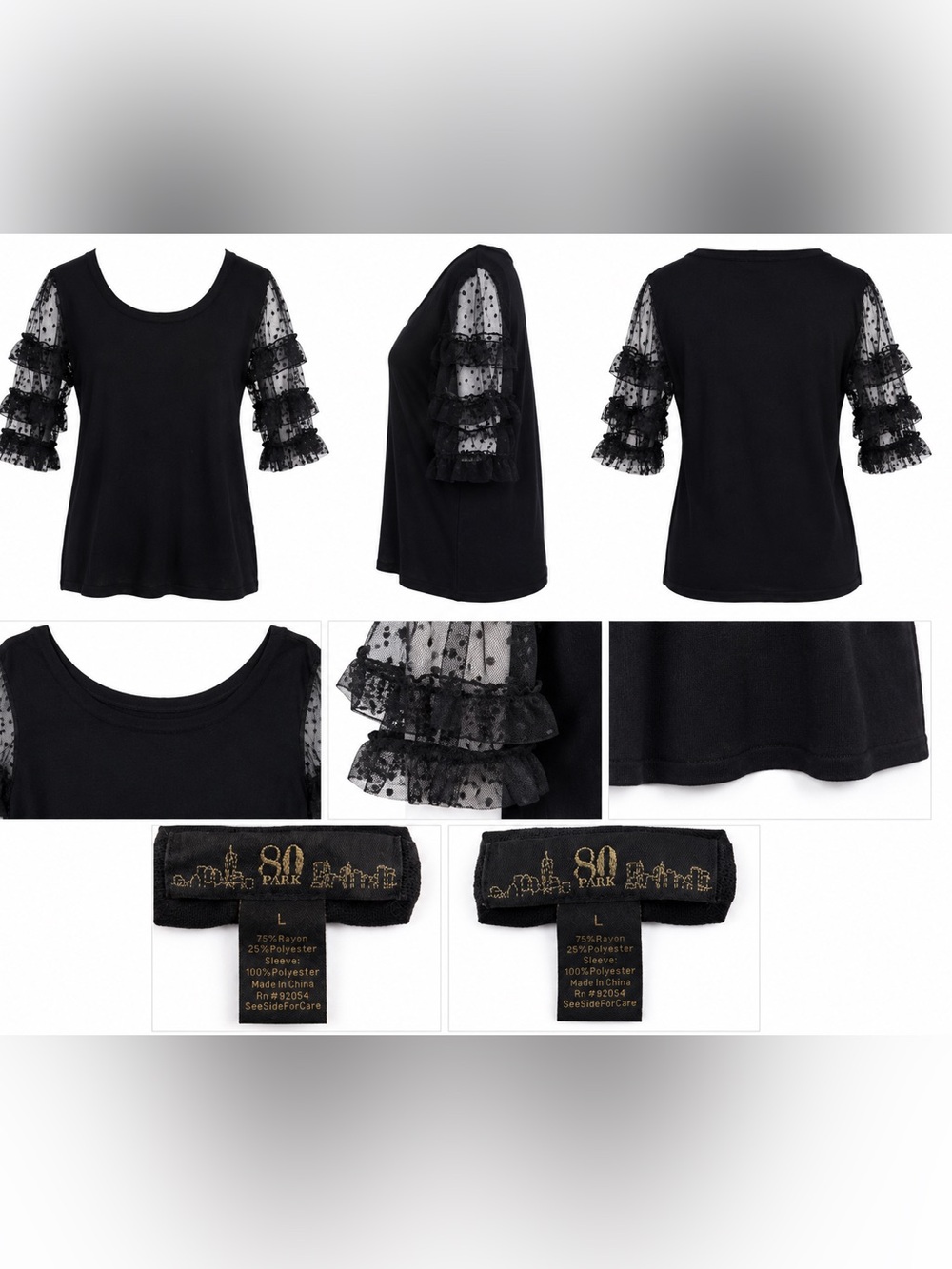 80 Park Black Ruffle Sleeve Top